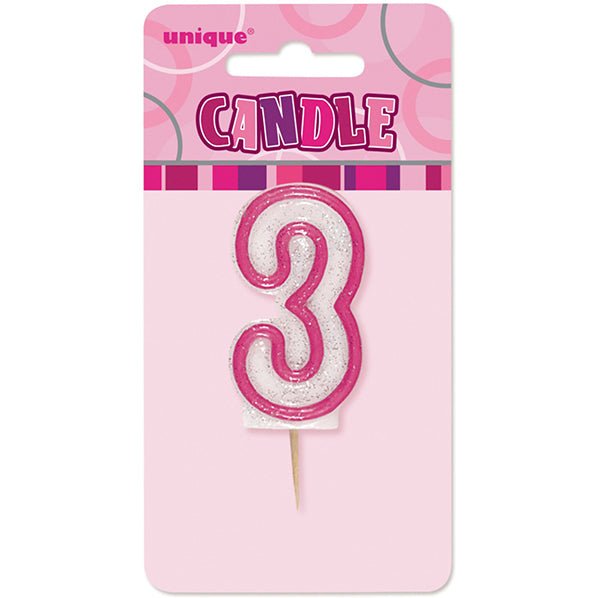 Glitz Pink Numeral Pick Candle - 3 - The Party Marketplace