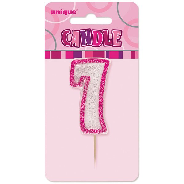 Glitz Pink Numeral Pick Candle - 7 - The Party Marketplace