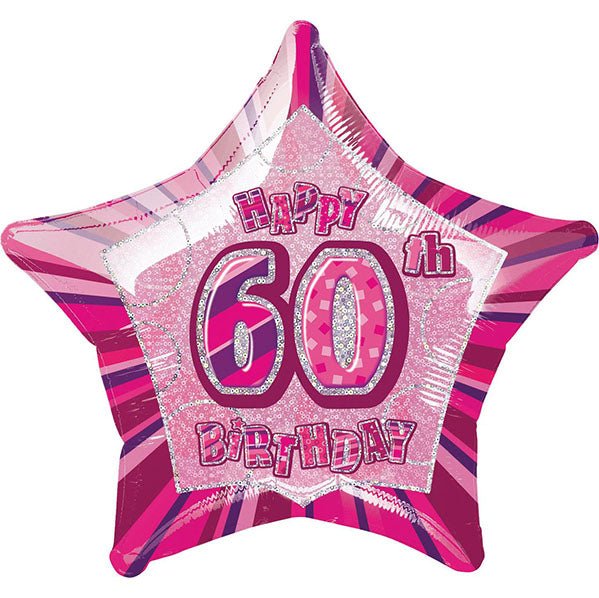 Glitz Pink Star "60" Foil Balloon 50cm - The Party Marketplace