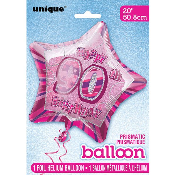 Glitz Pink Star "90" Foil Balloon 50cm - The Party Marketplace