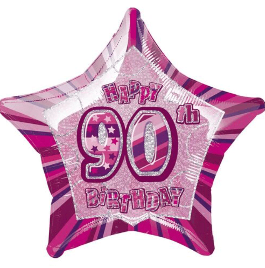 Glitz Pink Star "90" Foil Balloon 50cm - The Party Marketplace