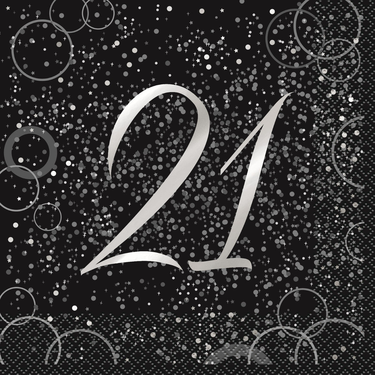 Glitz Silver "21" Foil Stamped Luncheon Napkins (Pack of 16) - The Party Marketplace