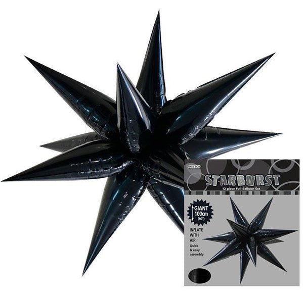 Glitz Starburst Foil Balloon - Black (100cm) - The Party Marketplace