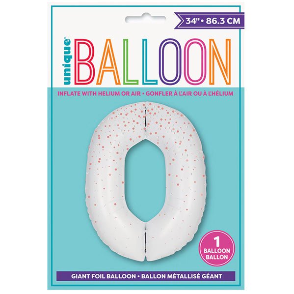 Glitz White "0" Numeral Foil Balloon (86cm) - The Party Marketplace
