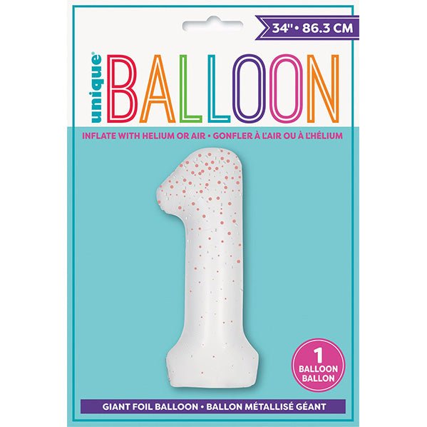 Glitz White "1" Numeral Foil Balloon (86cm) - The Party Marketplace