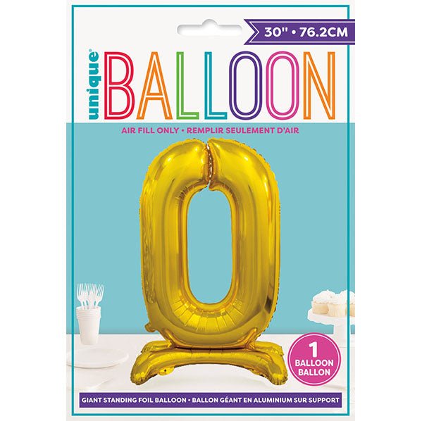 Gold "0" Giant Standing Numeral Foil Balloon (76cm) - The Party Marketplace