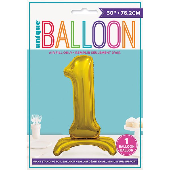 Gold "1" Giant Standing Numeral Foil Balloon (76cm) - The Party Marketplace