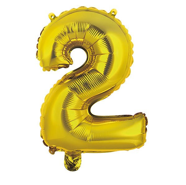 Gold "2" Numeral Foil Balloon (35cm) - The Party Marketplace