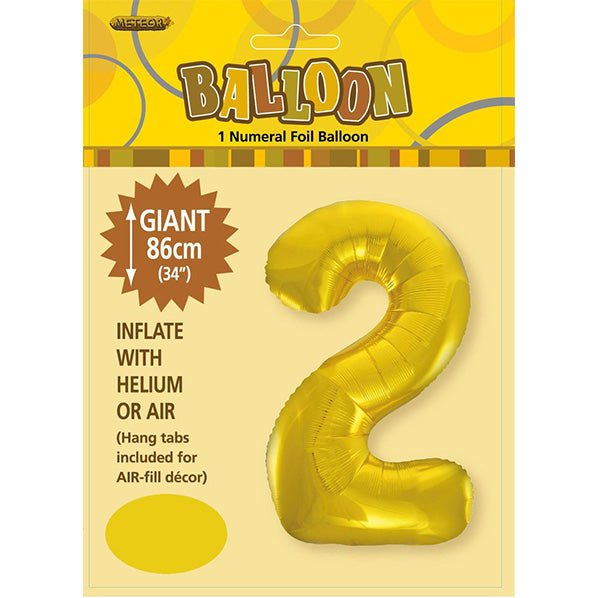 Gold "2" Numeral Foil Balloon (86cm) - The Party Marketplace