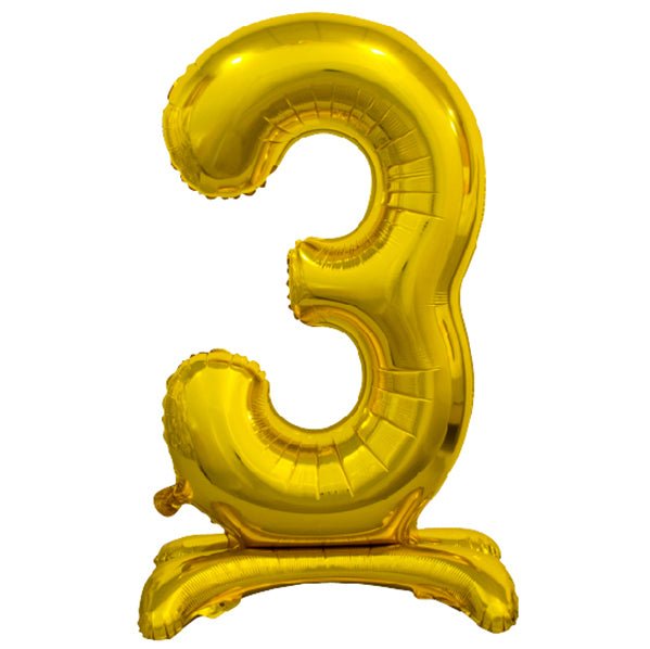 Gold "3" Giant Standing Numeral Foil Balloon (76cm) - The Party Marketplace