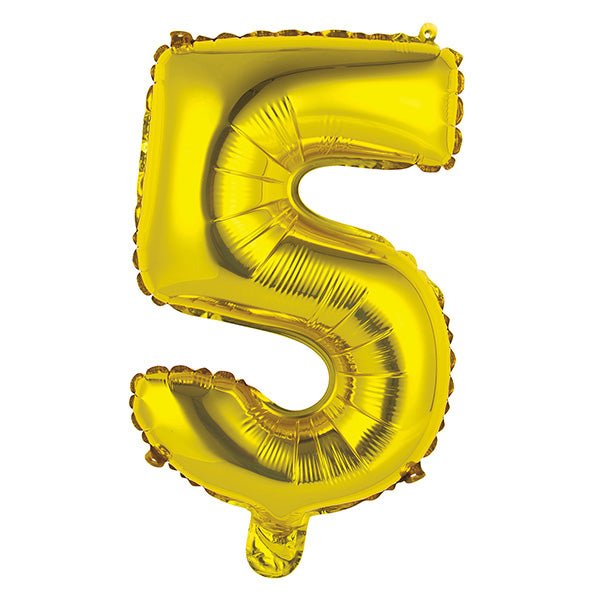 Gold "5" Numeral Foil Balloon (35cm) - The Party Marketplace