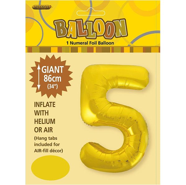 Gold "5" Numeral Foil Balloon (86cm) - The Party Marketplace