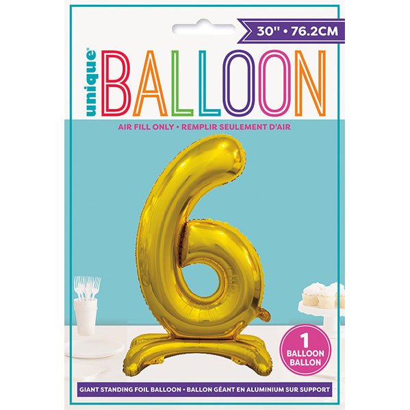 Gold "6" Giant Standing Numeral Foil Balloon (76cm) - The Party Marketplace
