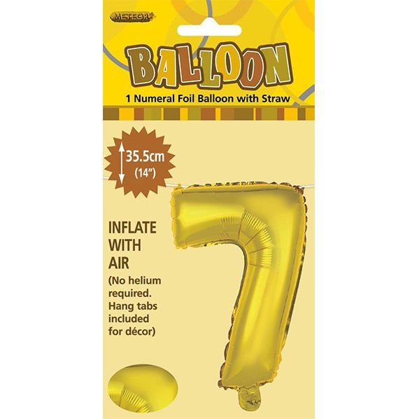 Gold "7" Numeral Foil Balloon (35cm) - The Party Marketplace