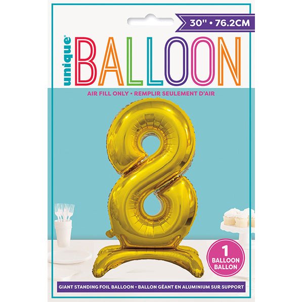 Gold "8" Giant Standing Numeral Foil Balloon (76cm) - The Party Marketplace