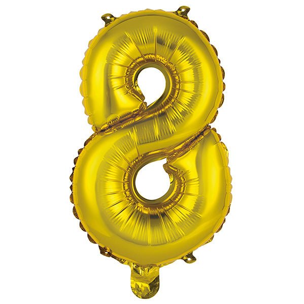 Gold "8" Numeral Foil Balloon (35cm) - The Party Marketplace