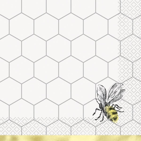 Gold Bumble Bee Foil Stamped Luncheon Napkins (Pack of 16) - The Party Marketplace