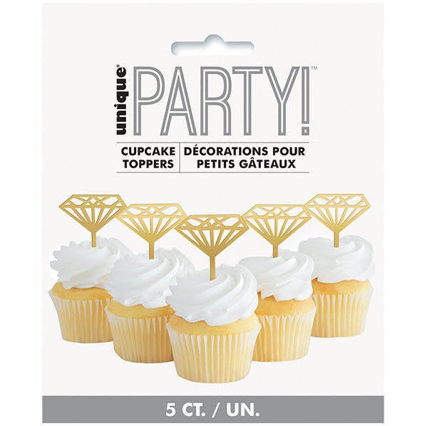 Gold Diamond Plastic Cupcake Toppers (5 piece) - The Party Marketplace