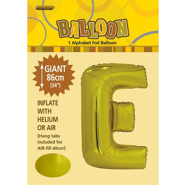 Gold "E" Letter Foil Balloon (86cm) - The Party Marketplace