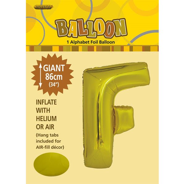 Gold "F" Letter Foil Balloon (86cm) - The Party Marketplace