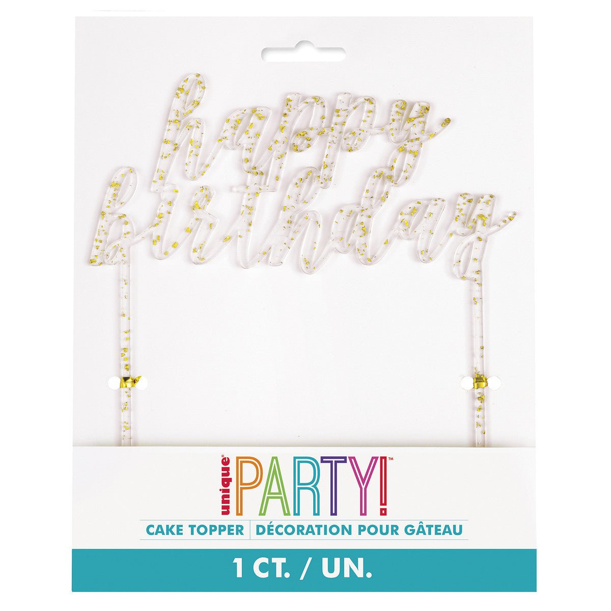 Gold Fleck Acrylic "Happy Birthday" Cake Topper - The Party Marketplace