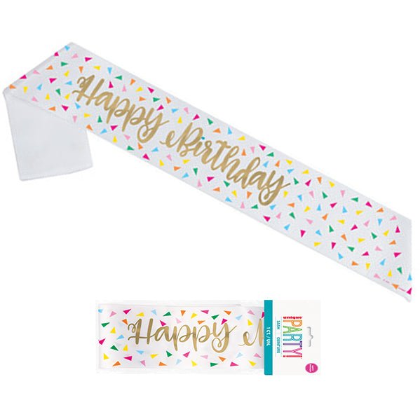 Gold Foil & Bright Triangle "Happy Birthday" Sash - The Party Marketplace