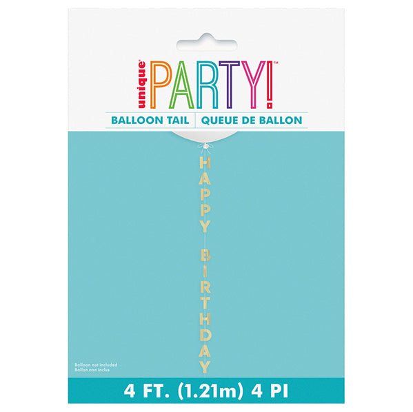Gold Foil "Happy Birthday" Balloon Tail 1.21m - The Party Marketplace