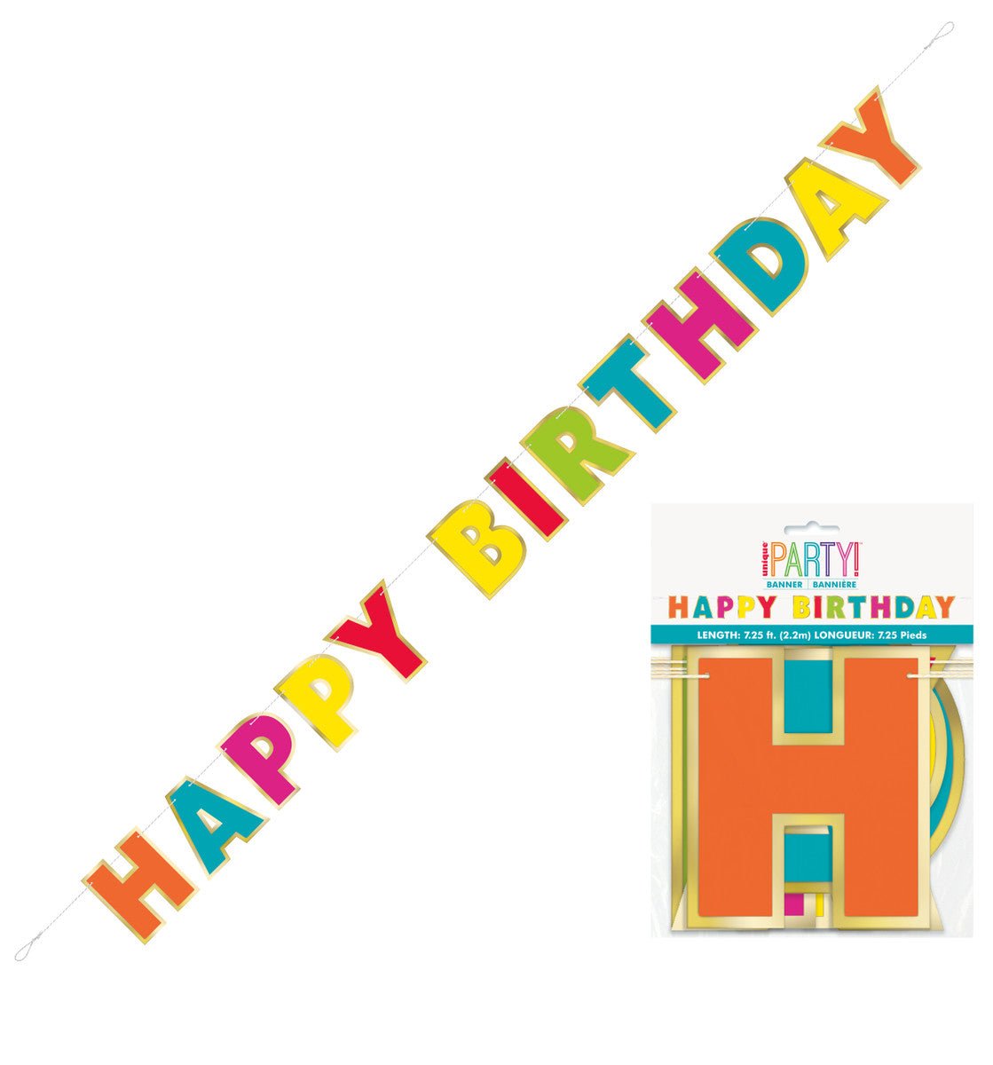 Gold Foil & Rainbow "Happy Birthday" Banner - 2.2m - The Party Marketplace