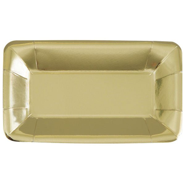 Gold Foil Rectangle Appetizer Paper Plates 23cm (Pack of 8) - The Party Marketplace