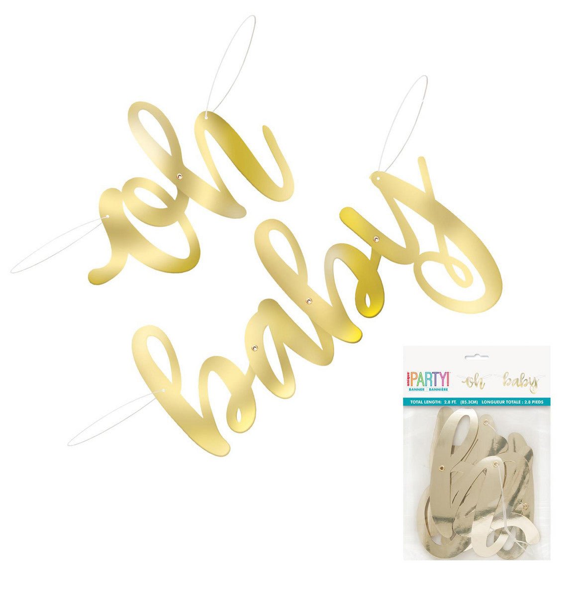 Gold Foil Script "Oh Baby" 2 Piece Banner - 85.3cm - The Party Marketplace