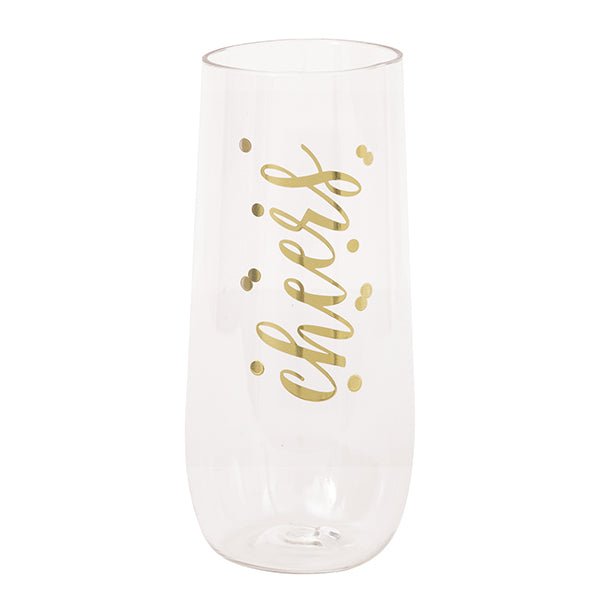 Gold Foil Stamped "Cheers" Stemless Champagne Glass (266ml) - The Party Marketplace