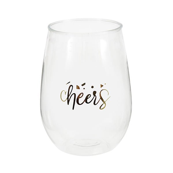 Gold Foil Stamped "Cheers" Stemless Wine Glass (443ml) - The Party Marketplace