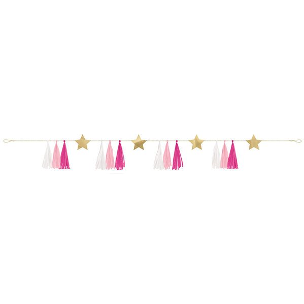 Gold Foil Star & Pink Tassel Garland (1.82m) - The Party Marketplace