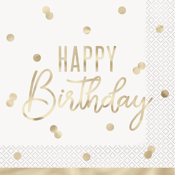 Gold Glam "Happy Birthday" Luncheon Napkins (Pack of 16) - The Party Marketplace