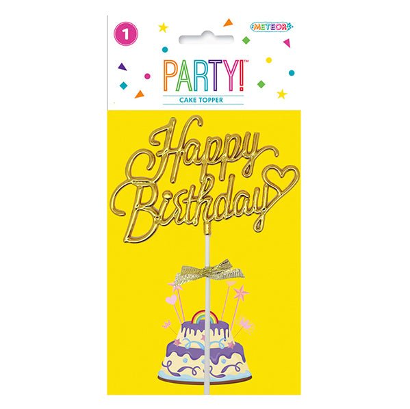 Gold "Happy Birthday" Cake Topper With Bow - The Party Marketplace