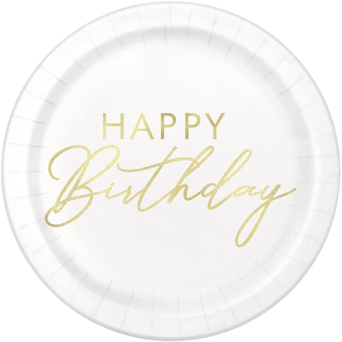Gold "Happy Birthday" Foil Stamped Paper Plates 18cm (Pack of 8) - The Party Marketplace
