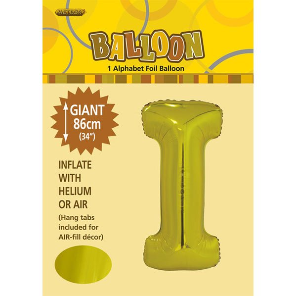 Gold "I" Letter Foil Balloon (86cm) - The Party Marketplace