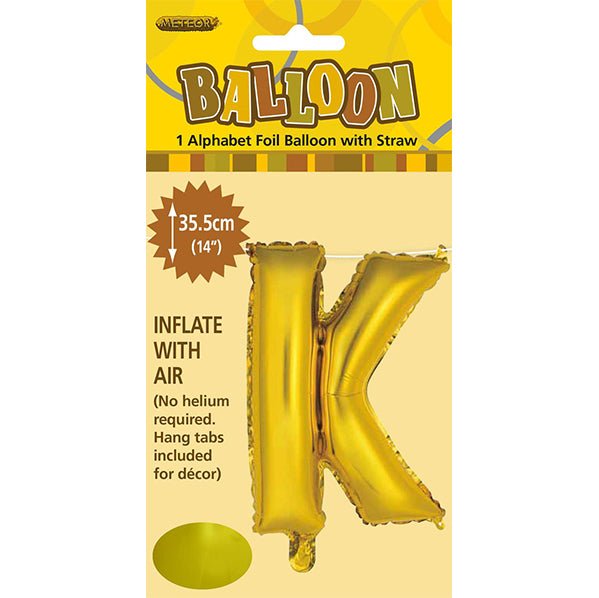 Gold "K" Letter Foil Balloon (35cm) - The Party Marketplace
