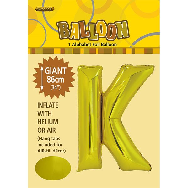 Gold "K" Letter Foil Balloon (86cm) - The Party Marketplace