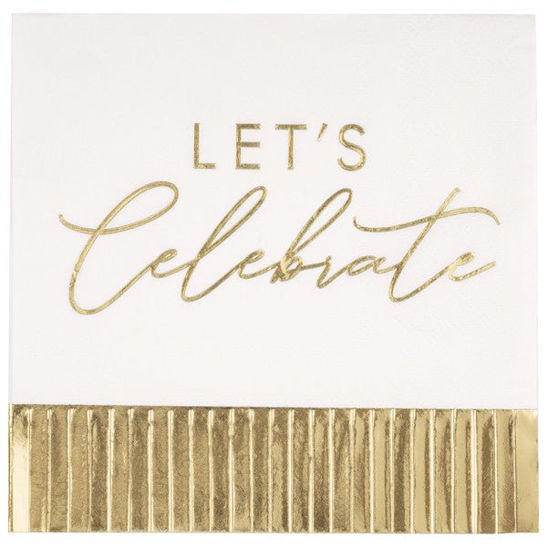 Gold "Let's Celebrate" Foil Stamped Luncheon Napkins (Pack of 16) - The Party Marketplace