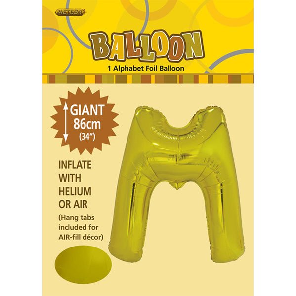 Gold "M" Letter Foil Balloon (86cm) - The Party Marketplace