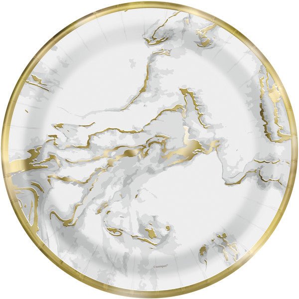 Gold Marble Foil Stamped Paper Plates 23cm (Pack of 10) - The Party Marketplace