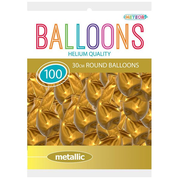 Gold Metallic Balloons 30cm (Pack of 100) - The Party Marketplace