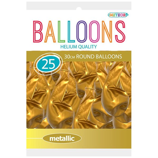 Gold Metallic Balloons 30cm (Pack of 25) - The Party Marketplace