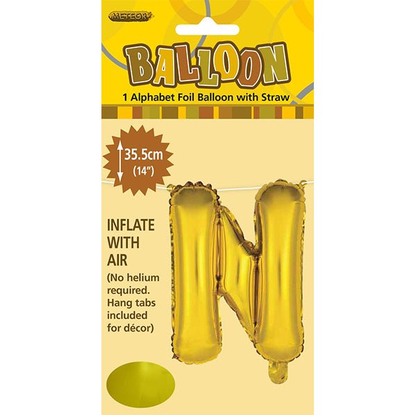 Gold "N" Letter Foil Balloon (35cm) - The Party Marketplace