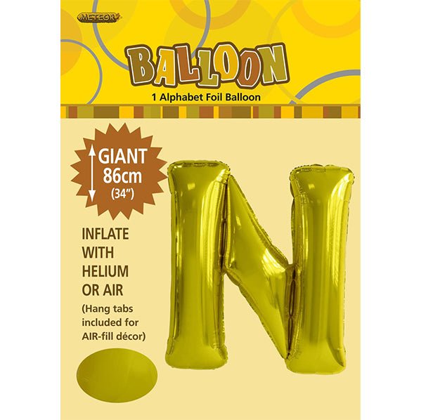 Gold "N" Letter Foil Balloon (86cm) - The Party Marketplace