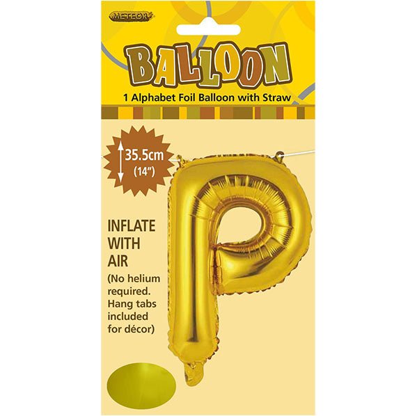 Gold "P" Letter Foil Balloon (35cm) - The Party Marketplace