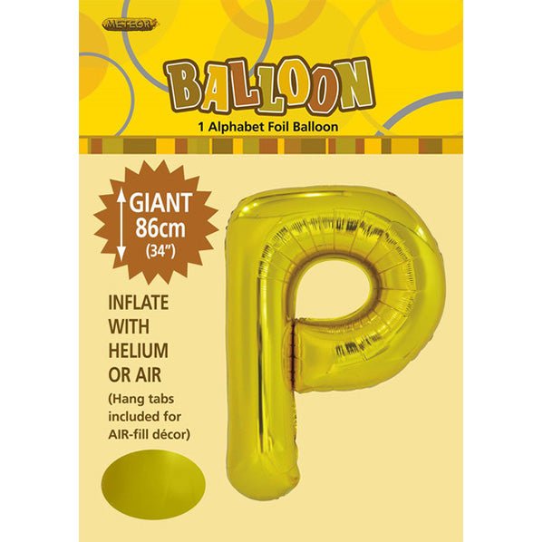 Gold "P" Letter Foil Balloon (86cm) - The Party Marketplace