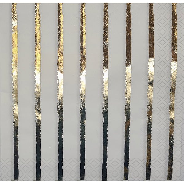 Gold Painted Stripe Foil Stamped Luncheon Napkins (Pack of 16) - The Party Marketplace