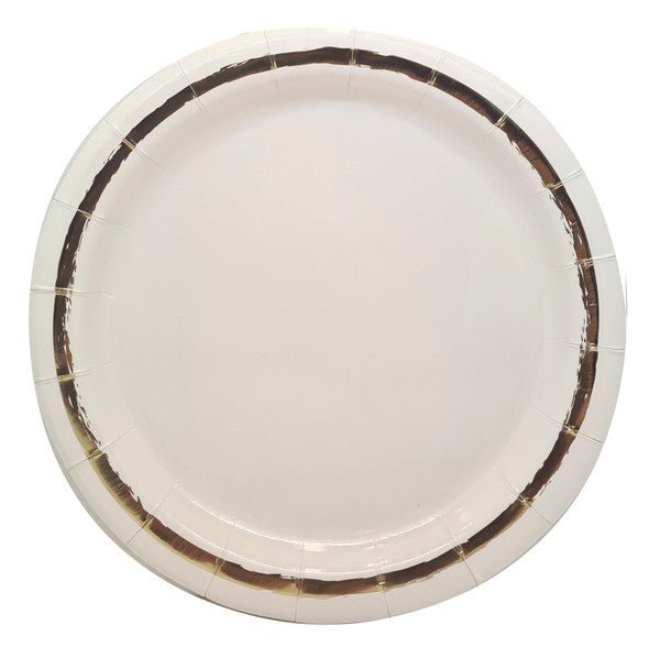Gold Painted Stripe Foil Stamped Paper Plates 18cm (Pack of 10) - The Party Marketplace